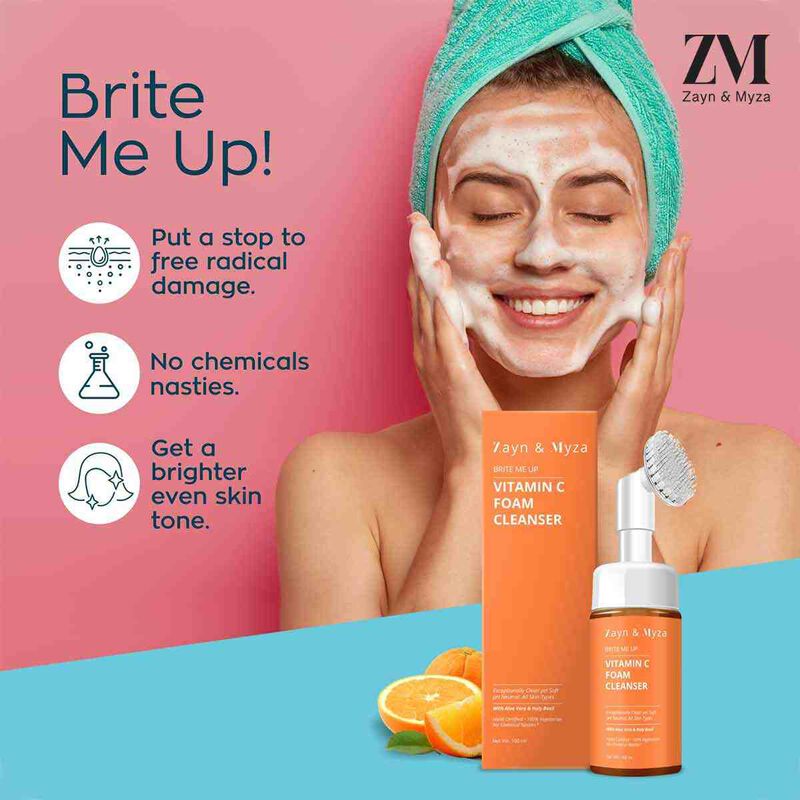 zayn and mayza vitamin c foaming face wash with silicone cleanser brush