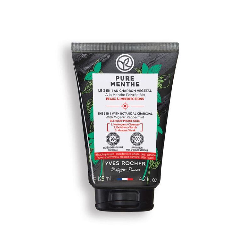 yves rocher منظف 3 في 1 بالفحم بيور مينث 125مل
