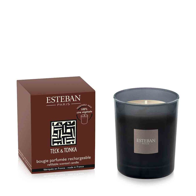 esteban paris teck & tonka refillable scented candle 170g  moka edition