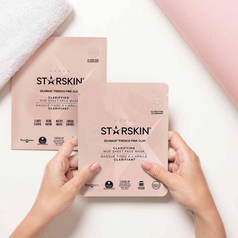 starskin silkmud pink french clay purifying liftaway mud face sheet mask