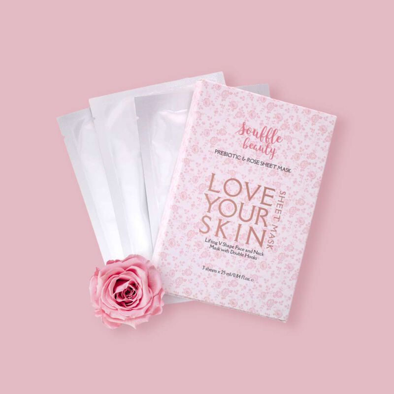 souffle prebiotic & rose lifting v shape face & neck mask with double hooks