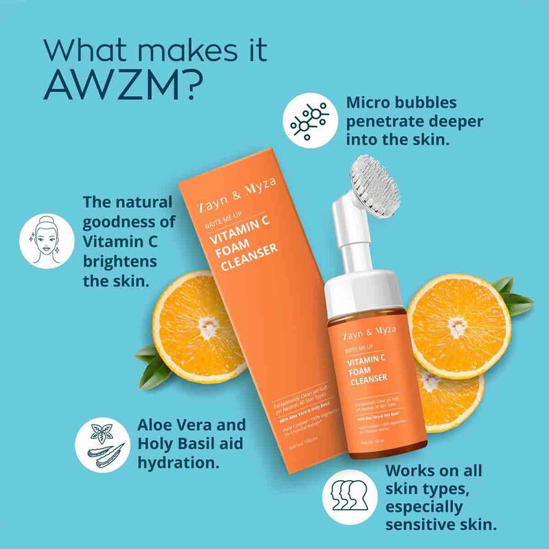 zayn and mayza vitamin c foaming face wash with silicone cleanser brush