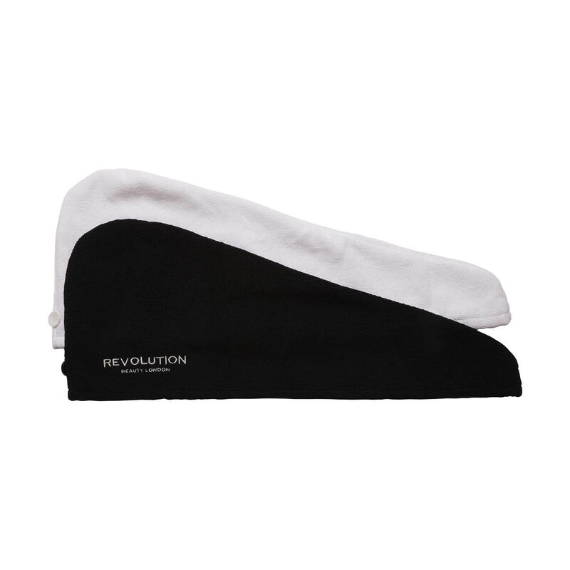revolution 2pk plain microfibre hair wraps black white