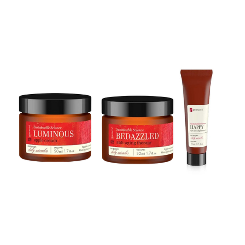 phenome bedazzled anti aging 50ml x luminous apple cream 50ml x happy eye area lightener 15ml