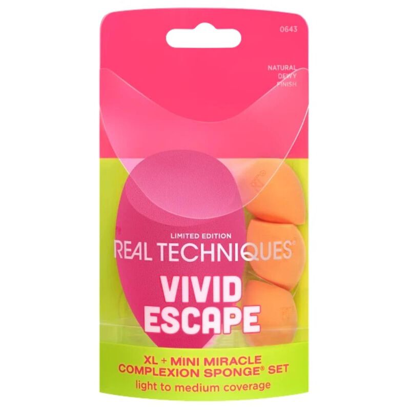 real techniques vivid escape xl + mini miracle complexion sponge kit