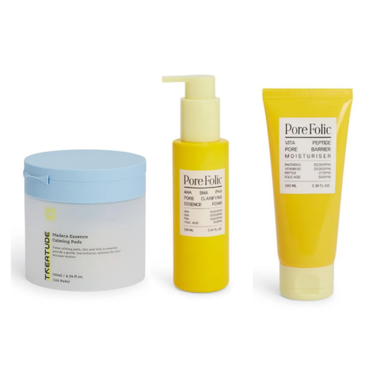 faces madeca essence calming pad 130 ml x pore clarifying essence foam 150ml x vita peptide pore barrier moisturizer 100 ml