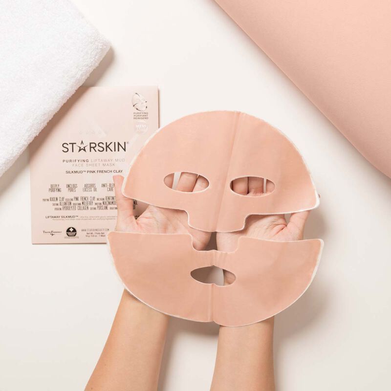 starskin silkmud pink french clay purifying liftaway mud face sheet mask