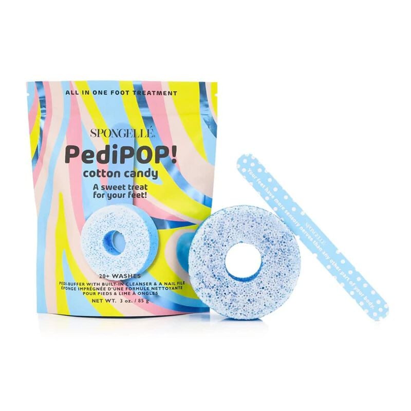 spongelle pedi pop cotton candy foot buffer & nail file (20+ uses)