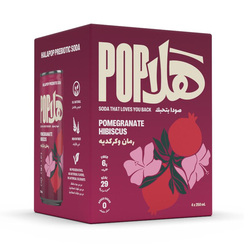 halapop prebiotic soda pomegranate hibiscus 4 pack