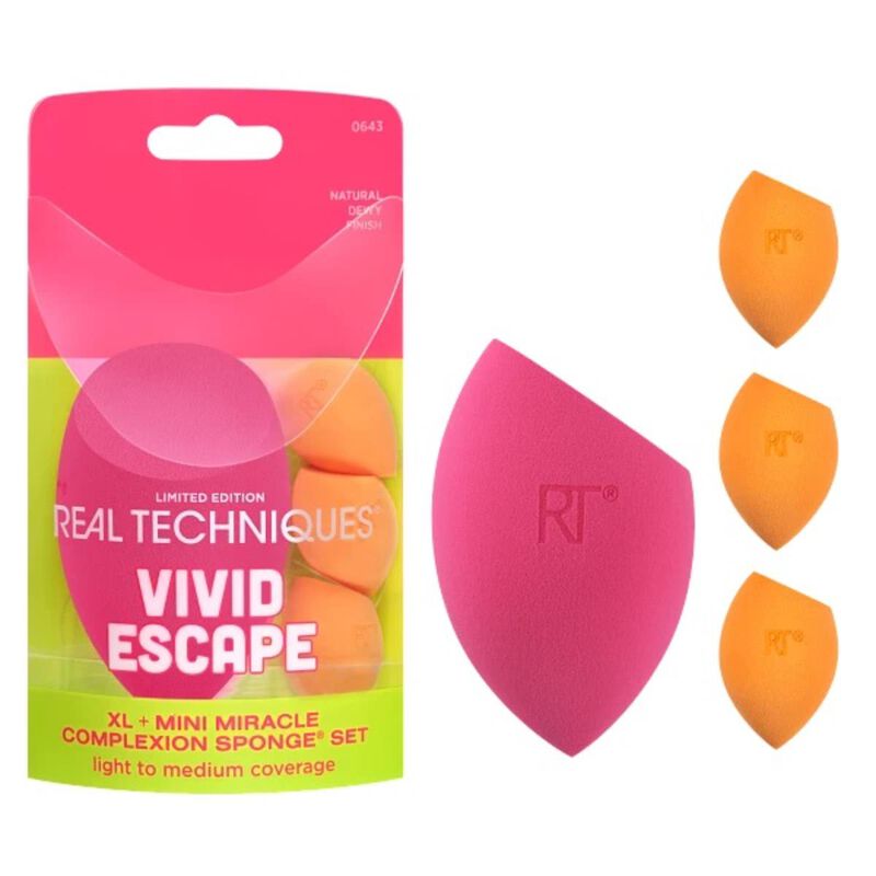 real techniques vivid escape xl + mini miracle complexion sponge kit