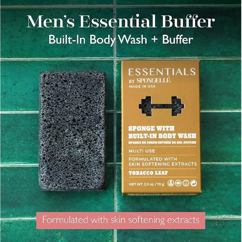 spongelle essentials men's tobacco leaf body wash infused buffer (multi use)