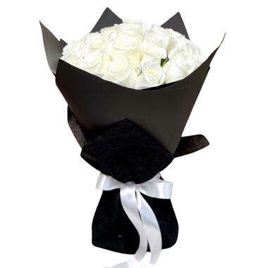 Hand-Tied Bouquet - 25 White Roses faces hand tied bouquet 25 white roses