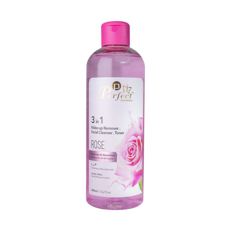 perfect cosmetics 3 in 1 makeup remover facial cleanser and toner with rose