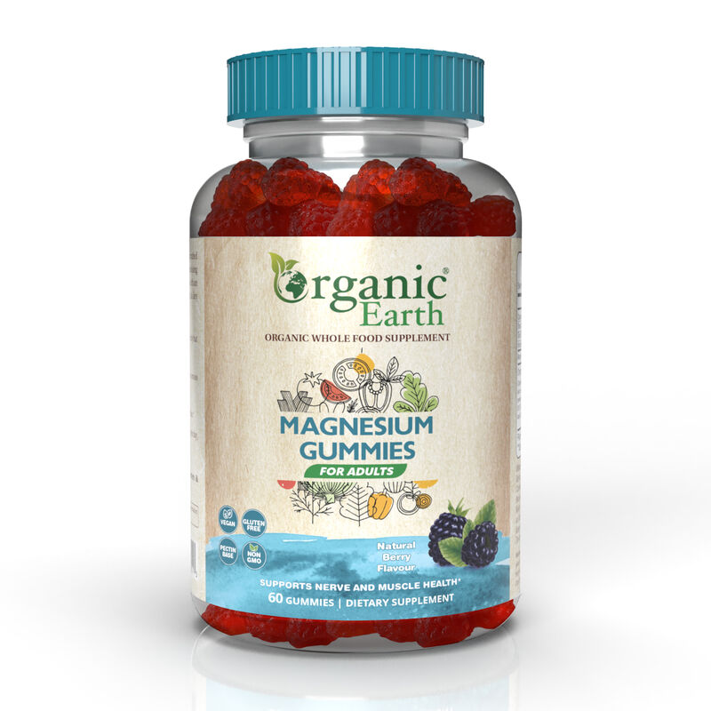organic earth magnesium gummies for adults, muscle, nerve, and energy support with organic blend