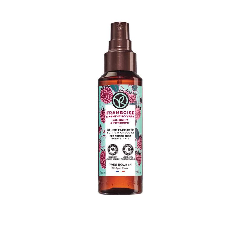 yves rocher raspberry & peppermint perfumed mist hair & body