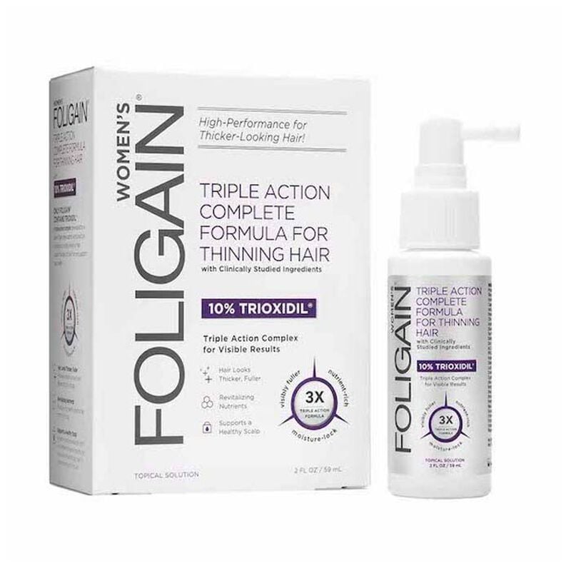foligain triple action formula for thinning hair for women with 10% trioxidil