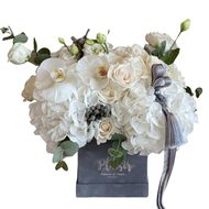 Giftset - Cake, Balloons and All White Flowers faces giftset cake balloons and all white flowers