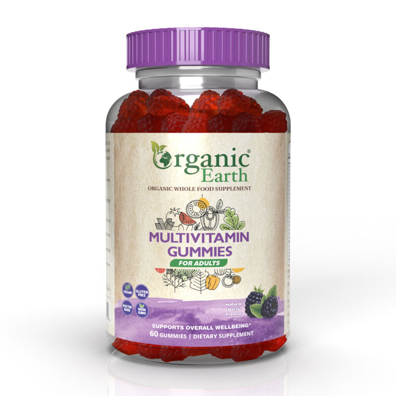 organic earth multivitamin adult gummies, immune, energy and digestive support with superfoods