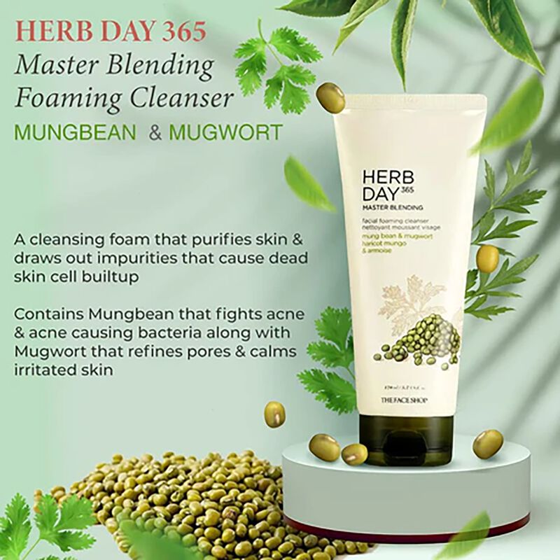 the face shop herbday 365 master blending facial foaming cleanser mungbean