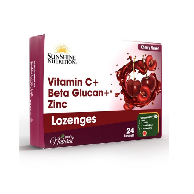 sunshine nutrition vitamin c+ beta glucan+zinc lozenges cherry