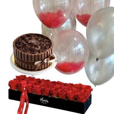 Giftset - Cake, Balloons and Fresh Red Roses faces giftset cake balloons and fresh red roses