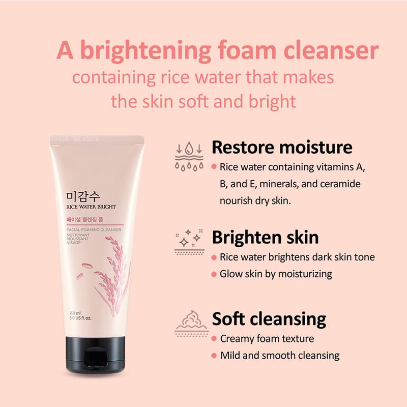 the face shop rice water bright facial foaming cleanser