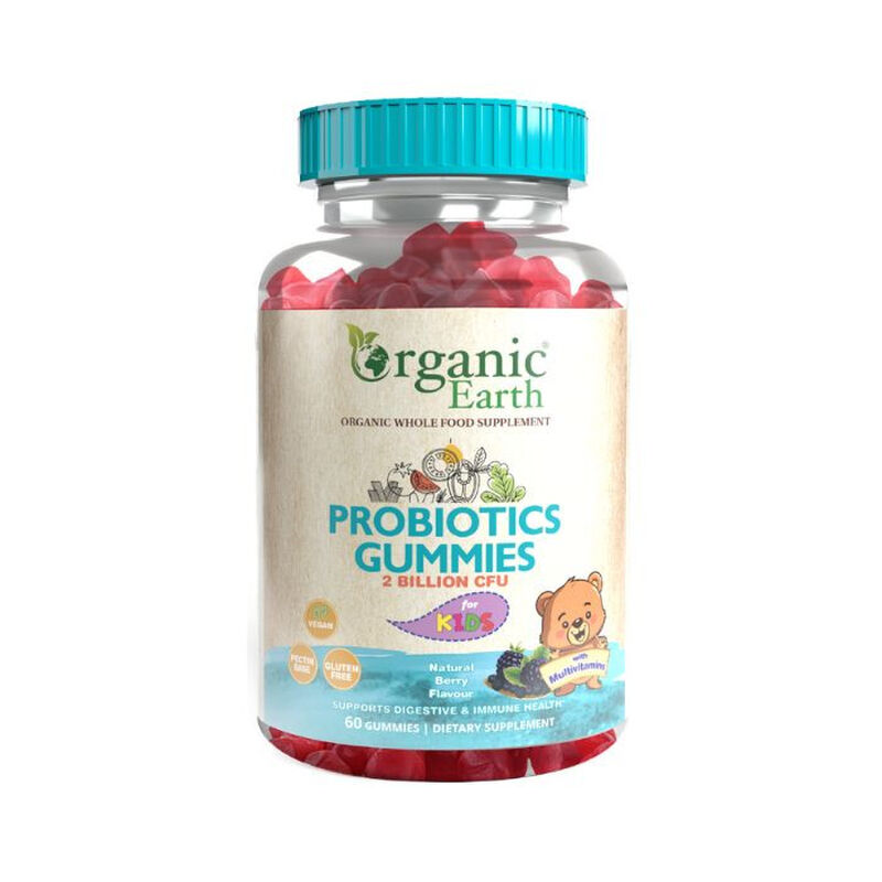 organic earth kids probiotic gummies, gut health, immunity, and daily multivitamins for children
