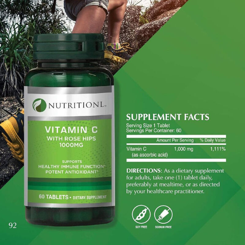 nutritionl vitamin c 1000mg with rose hips, immune support and antioxidant