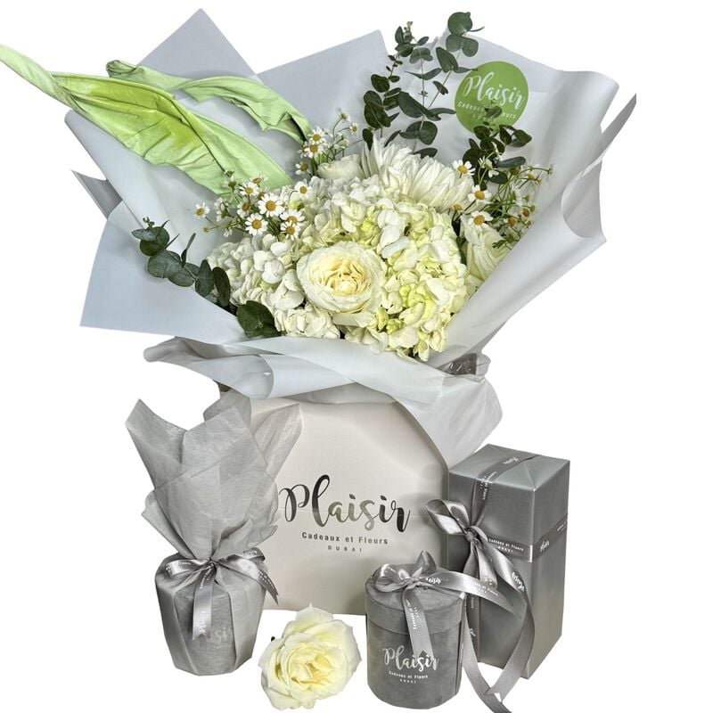 plaisir cadeaux et fleurs giftset make someone smile in white
