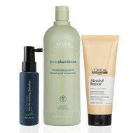 faces hair revitalizing solution   aveda volumizing shampoo   l oreal resurfacing conditioner
