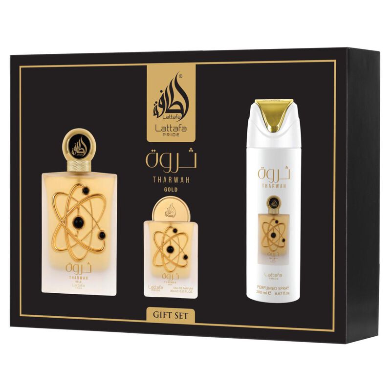 lattafa gift set tharwah gold 3pc