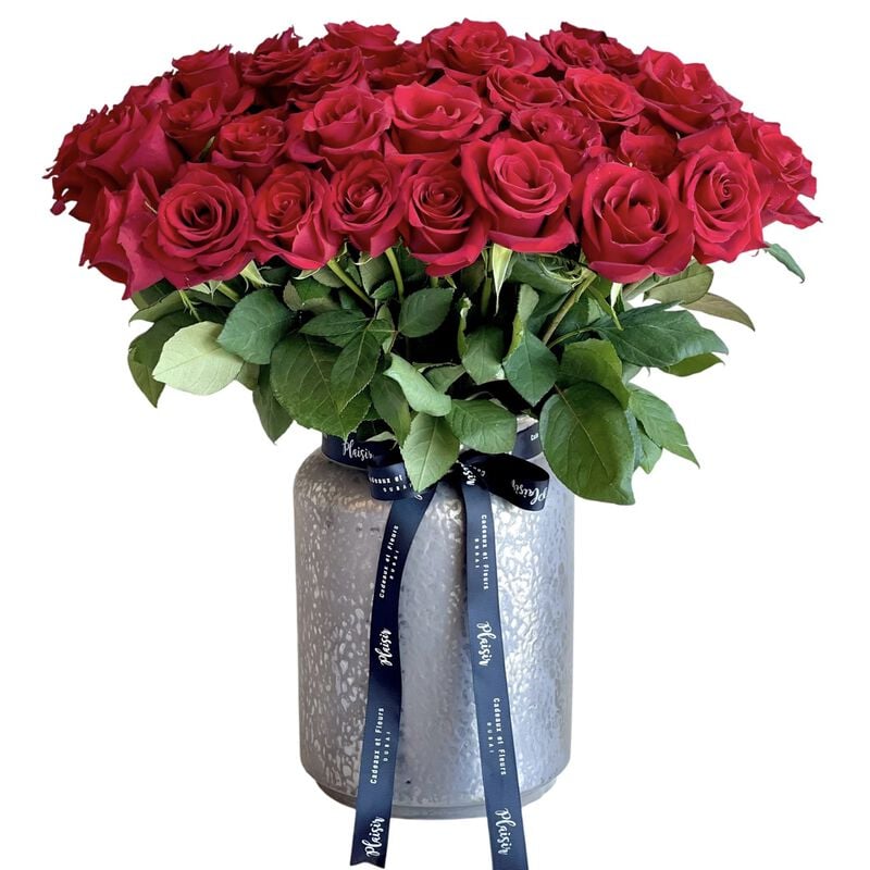 plaisir cadeaux et fleurs vase red roses large royal silver