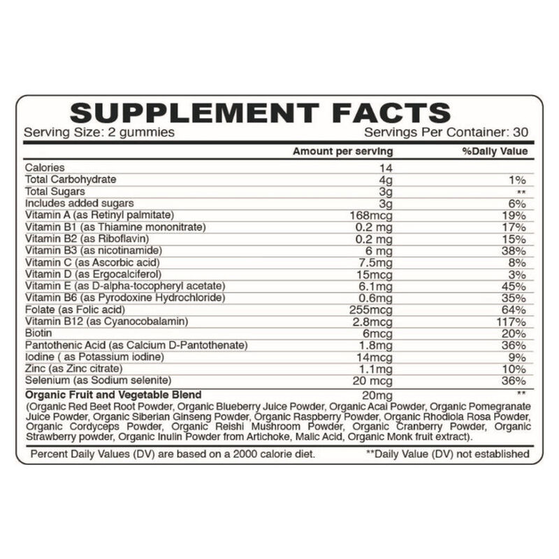 organic earth multivitamin adult gummies, immune, energy and digestive support with superfoods