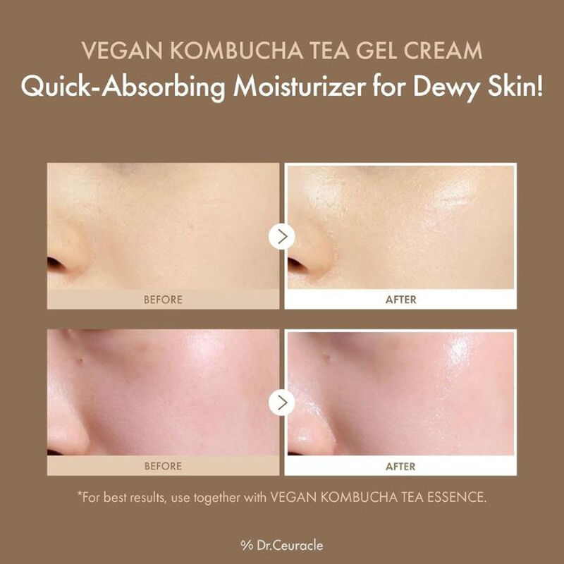 dr. ceuracle vegan kombucha tea gel cream, probiotic hydrating detox moisturizer