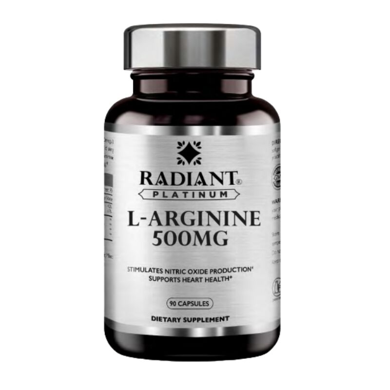 radiant platinum larginine 500mg, nitric oxide booster, heart health & muscle recovery support