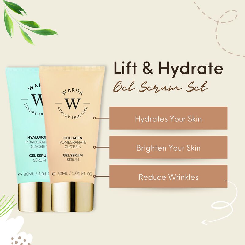 erthskin london skin lifter boost collagen gel serum 30ml + skin hydration boost hyaluronic acid gel serum 30ml