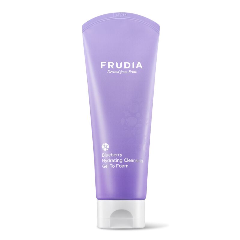 frudia blueberry hydrating cleansing gel to foam