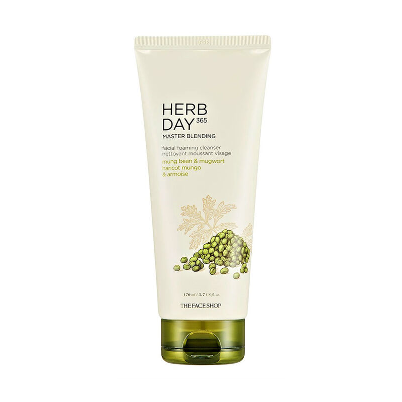 the face shop herb day 365 master blending foaming cleanser mung bean&mugw