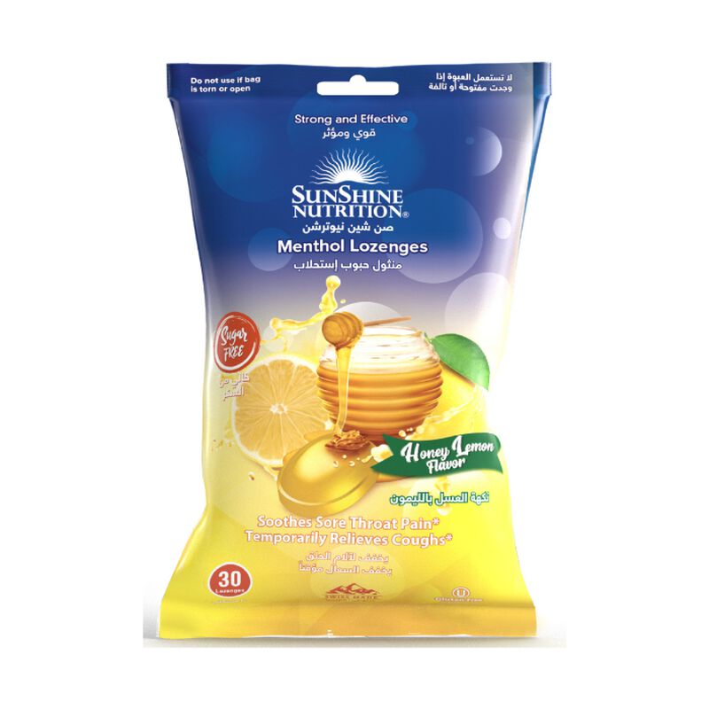 sunshine nutrition menthol sugar free lozenges honey lemon