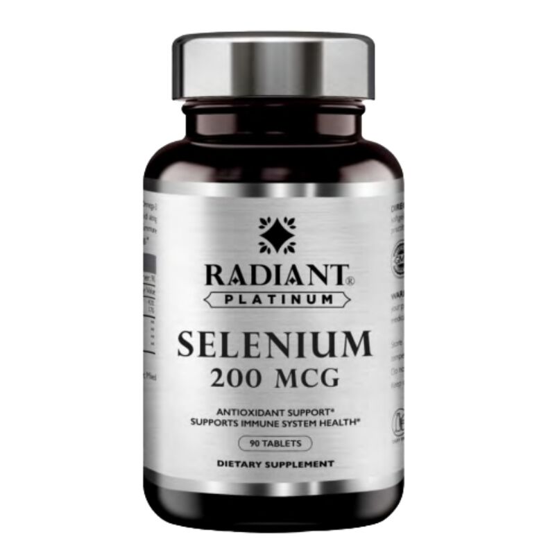 radiant platinum selenium 200mcg, antioxidant support, thyroid function, and immune health supplement
