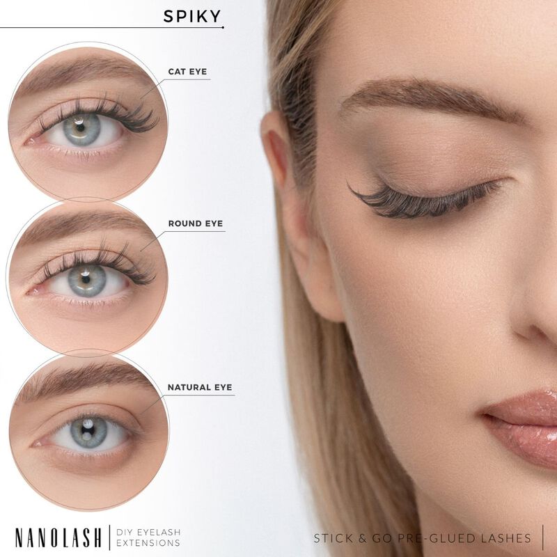 نانو لاش رموش عنقودية مُلصقة مسبقًا لتركيب وصلات الرموش في المنزل spiky regular