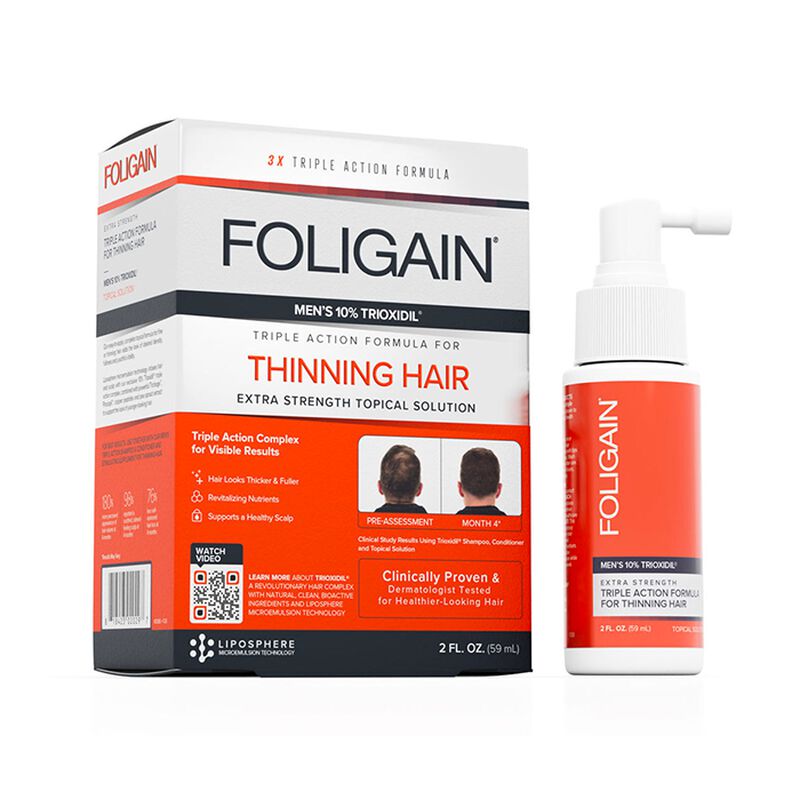 foligain triple action complete formula for thinning hair for men 10% trioxidil