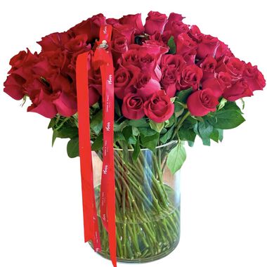 faces vase   65 red rose divine arrangement