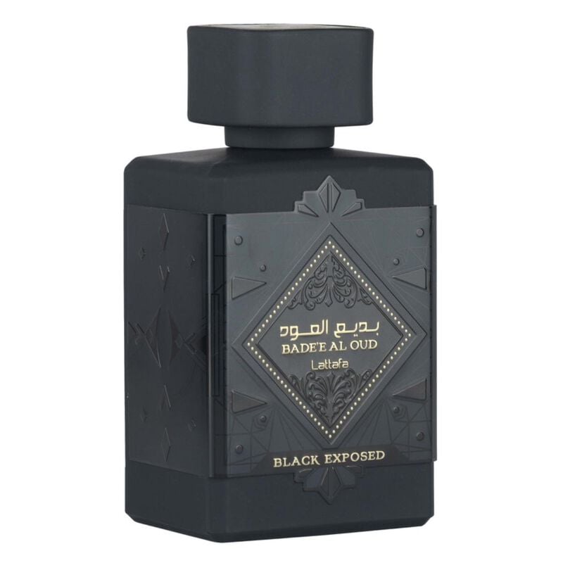 lattafa badee al oud black exposed