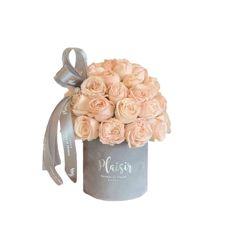 plaisir cadeaux et fleurs velvet cylinder petite peach rose dome