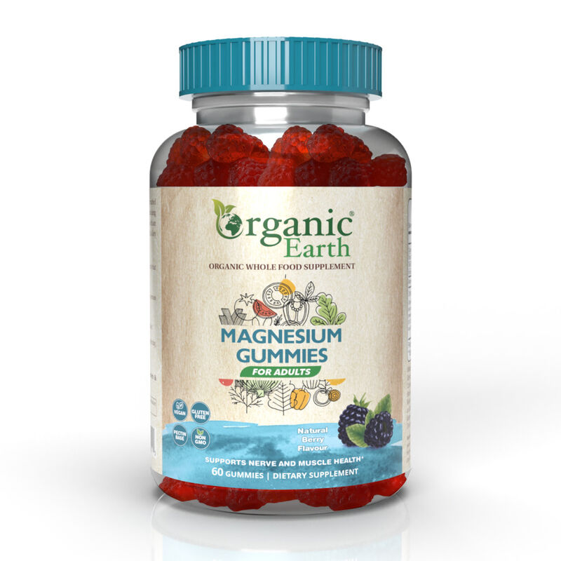 organic earth magnesium gummies for adults, muscle, nerve, and energy support with organic blend
