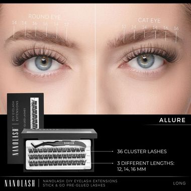 رموش عنقودية مُلصقة مسبقًا لتركيب وصلات الرموش في المنزل Allure Short faces رموش عنقودية مُلصقة مسبقًا لتركيب وصلات الرموش في المنزل allure short