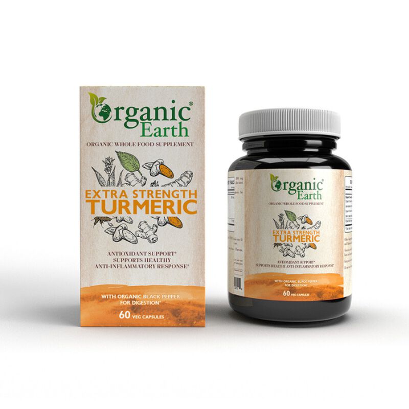 organic earth extra strength turmeric with black pepper, 4in1 joint support, brain health, vegan
