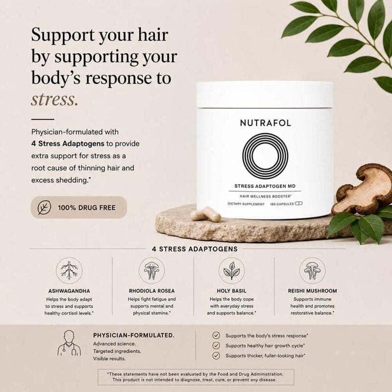nutrafol stress adaptogen md hair wellness booster dietary supplement 90 day supply 180 capsules