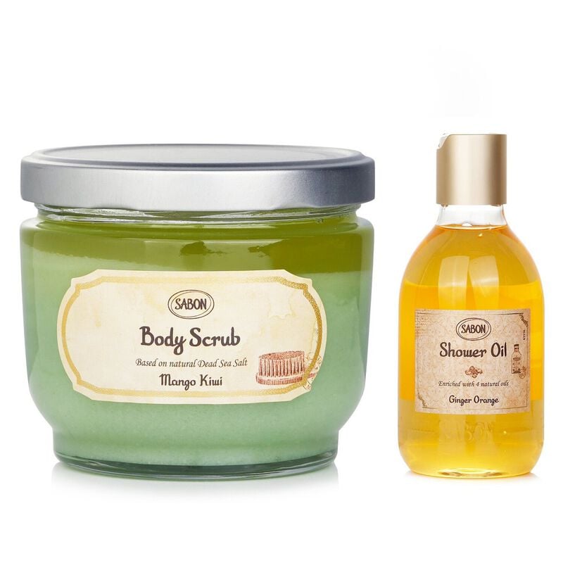 sabon body scrub  mango kiwi & shower oil  ginger orange